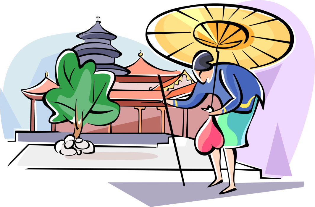 Vector Illustration Of Japanese Woman Walking With - Calendar (1065x700), Png Download