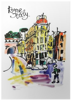 Original Watercolor Sketch Hand Drawing Of Rome Italy - Drawing (400x400), Png Download