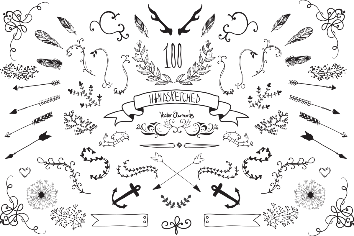 100 Handsketched Vector Elements Example Image - Drawing (1200x800), Png Download