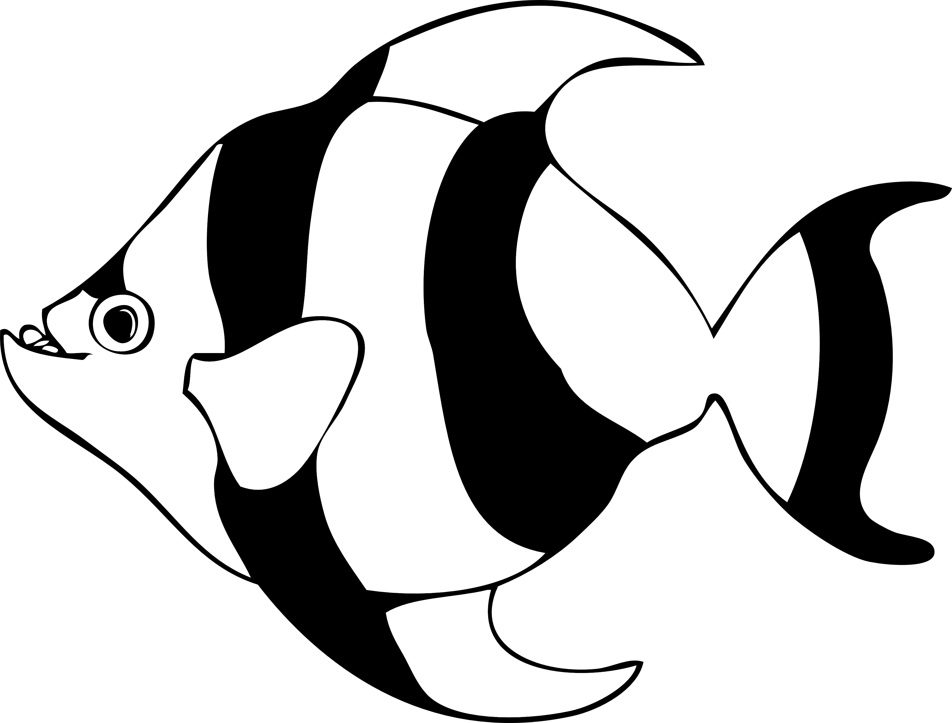 Jellyfish Clipart Hd Fish - Fish Cartoon Black And White (999x758), Png Download