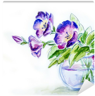 Spring Flowers In Vase, Watercolor Illustration Wall - Obraz Niebieski Kwiat 33 X 24 Cm (400x400), Png Download