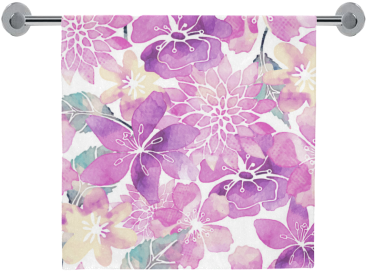 Pastel Watercolor Flower Pattern Bath Towel - Blue Green Watercolor Flower Pattern Beach Towel (500x500), Png Download