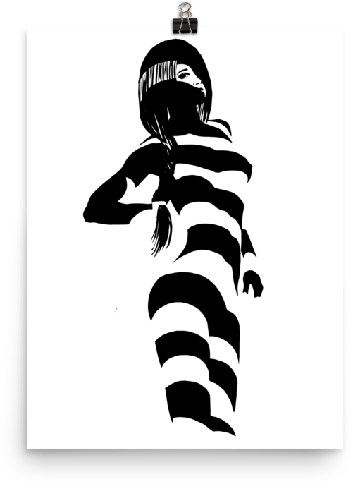 Printed Watercolor Hot Girl Poster Of A Sexy Naked - Zebra (1000x1000), Png Download