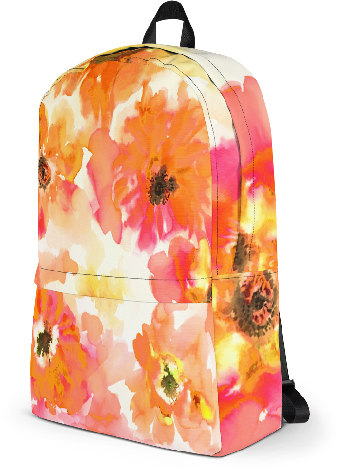 Watercolor Anemones Orange & Yellow Backpack (1000x1000), Png Download