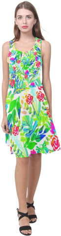 Cute Tropical Watercolor Flowers Atalanta Casual Sundress - Dress (500x500), Png Download