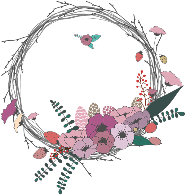 Flowers, Twig, Corolla, Wreath, Lease, Spring - Vintage Floral Wreath Png (640x640), Png Download