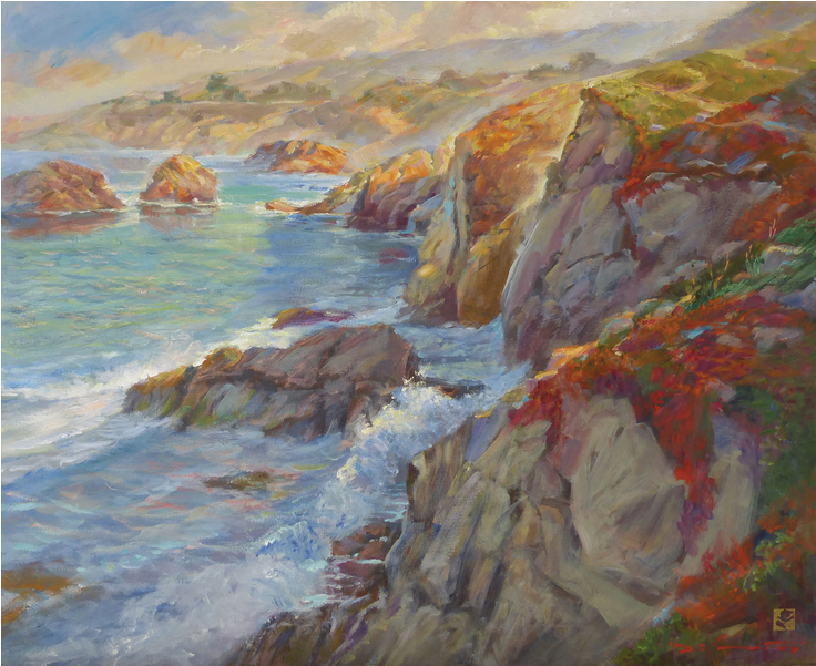 “sky Deep Mountains” , (point Lobos State Reserve, - Painting (1000x600), Png Download