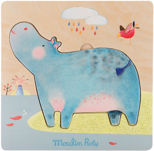 Moulin Roty Les Papoum Hippo Puzzle - Moulin Roty Hippopotamus Wooden Jigsaw Puzzle (900x670), Png Download