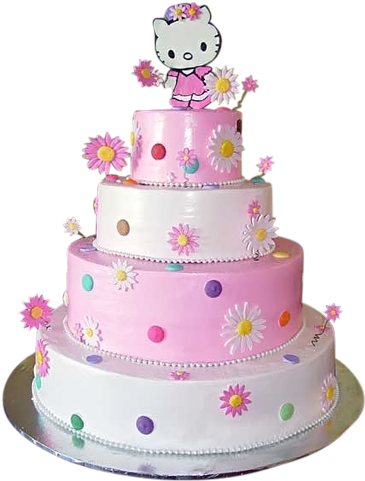 Tiered Floral Hello Kitty Cake - Birthday Cake For Girls Png (500x500), Png Download