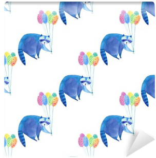 Seamless Pattern With Blue Raccoon And Colorful Balloon - Blue (400x400), Png Download
