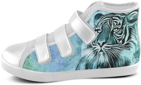 Watercolor Tiger Velcro High Top Canvas Kid's Shoes - Dongmen Custom Unisex Hatsune Miku Velcro Kids Canvas (500x500), Png Download