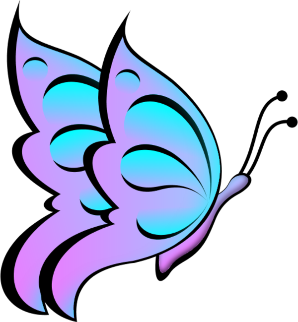 Clip Art Transparent Free Butterfly Clipart Images - Teal And Purple Butterfly (600x649), Png Download