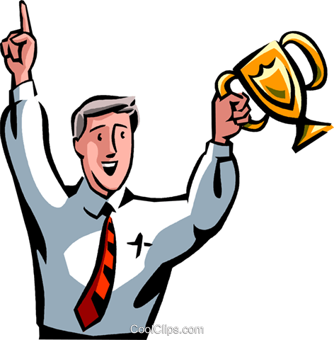 Businessman Hoisting A Trophy In Victory Royalty Free - Achievement Clipart (472x480), Png Download