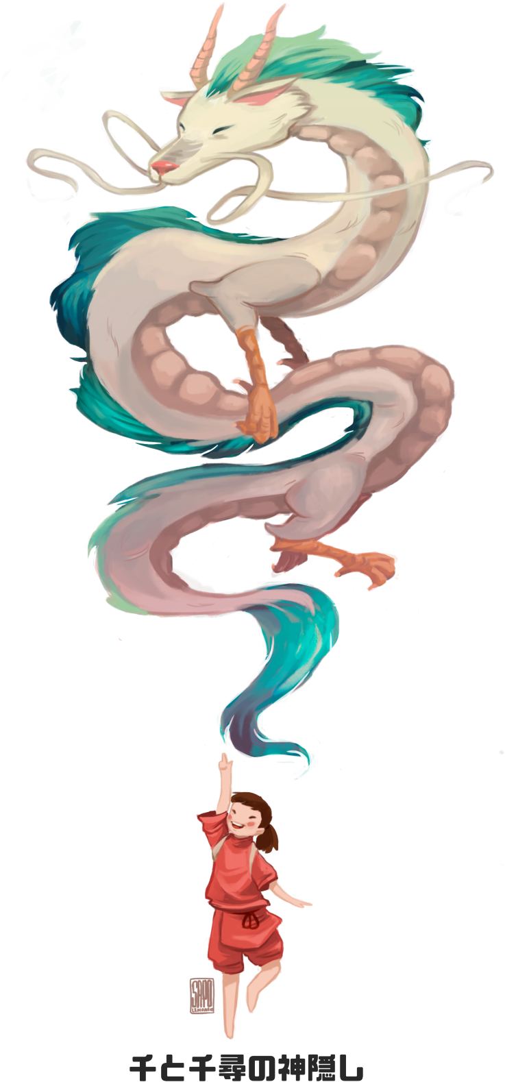 Spirited Away Kohaku And Chihiro Artwork By Sapolendario - Viagem De Chihiro Fan Art (1280x1757), Png Download