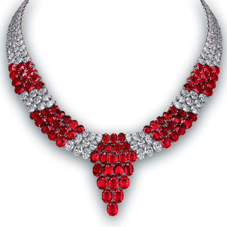 Pigeon Blood Ruby And Diamond Necklace - Red Jewelry Png (450x450), Png Download
