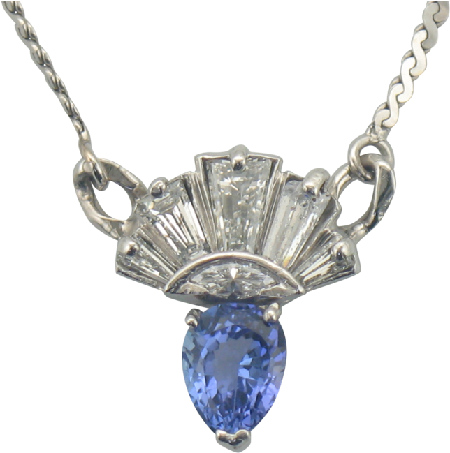 14k Pear Tanzanite & Baguette Diamond Necklace (1000x750), Png Download