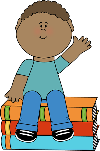 Boy Sitting On Books And Waving - Waving Clip Art (331x500), Png Download