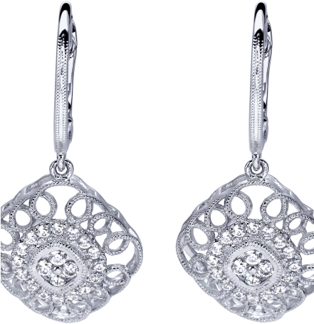 Diamond Earrings - Gabriel 14k White Gold Drop Earrings (440x550), Png Download