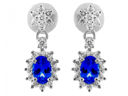 Blue Sapphire And Diamond Earring Set In 18k White - Sapphire (600x315), Png Download