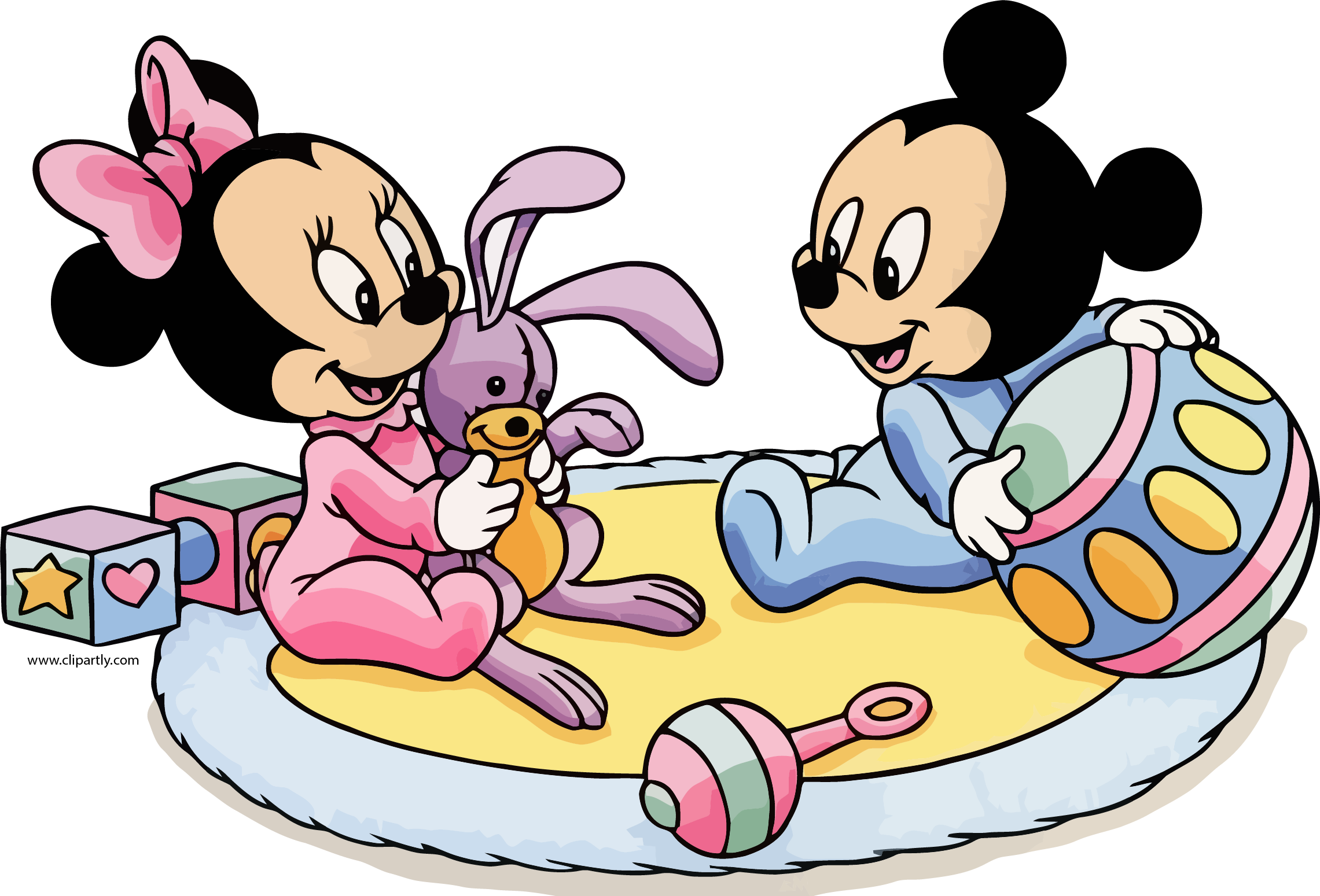 Baby Mickey Baby Minnie Ball Bunny Toy Clipart Png - Mickey Mouse Y Minnie Bebes (2281x1549), Png Download