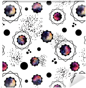 Seamless Pattern Of Watercolor Black Dots And Galaxy - Circle (400x400), Png Download