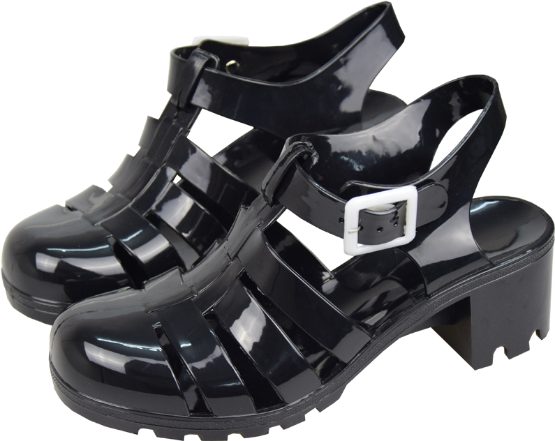 Black Jelly Sandals (800x800), Png Download