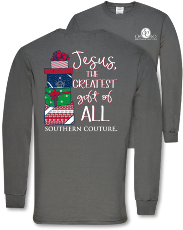 Southern Couture Preppy Christmas Greatest Gift Jesus - Southern Couture Youth Large Longsleeve Holiday (429x480), Png Download
