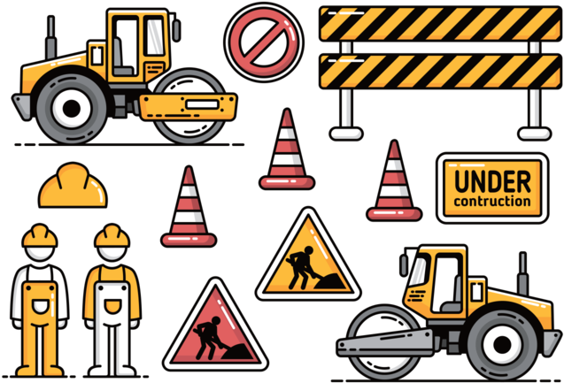 Road Construction With Road Roller Vector Icons - Road Construction Vector Png (700x490), Png Download