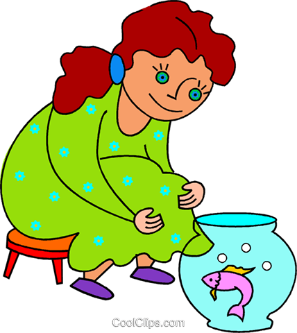 Girl Watching A Fish In A Fish Bowl Royalty Free Vector - Clip Art (428x480), Png Download