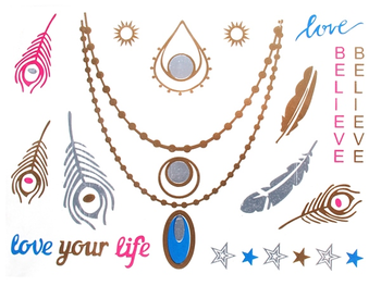 Tattoo Golden Silvery Temporarily Motif Sheet Adhesive - Hjlwst 1pc Flash Metallic Waterproof Tattoo Blue Gold (350x263), Png Download