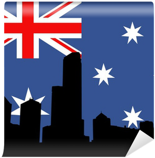 Melbourne Skyline Against Australian Flag Wall Mural - Black Gold And Green (400x400), Png Download
