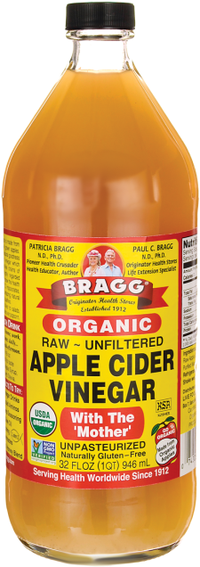 Bragg Organic Raw Unfiltered Apple Cider Vinegar - Bragg Organic Raw Apple Cider Vinegar, 32 Oz (650x650), Png Download