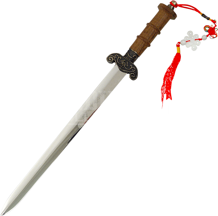 Miniature Chinese Sword With Wood Case - Chinese Sword With Ribbon (850x850), Png Download