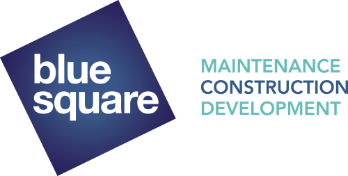 Blue Square Logo - Logo Construction Square (500x253), Png Download