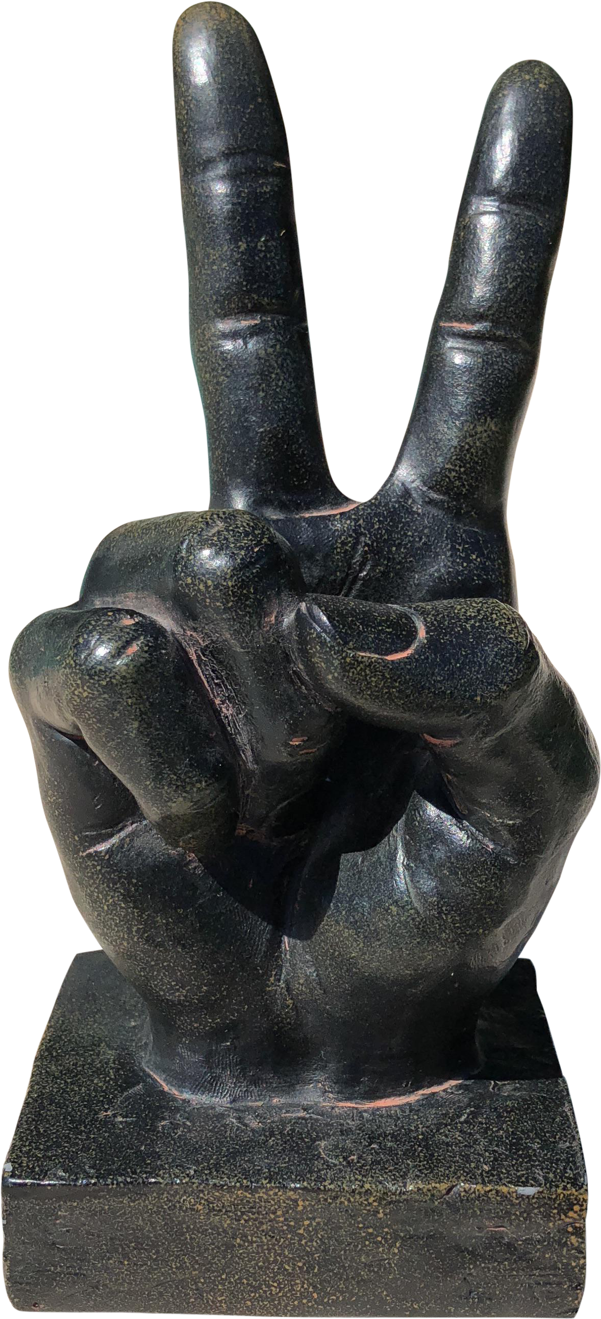 1980s Realism Resin Human Hand Peace Sign Sculpture - Sculpture (1308x2872), Png Download
