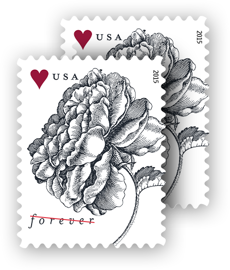 Pretty Stamps For Wedding Invitations - Vintage Rose Sheet Of 20 Usps Forever Stamps (465x546), Png Download