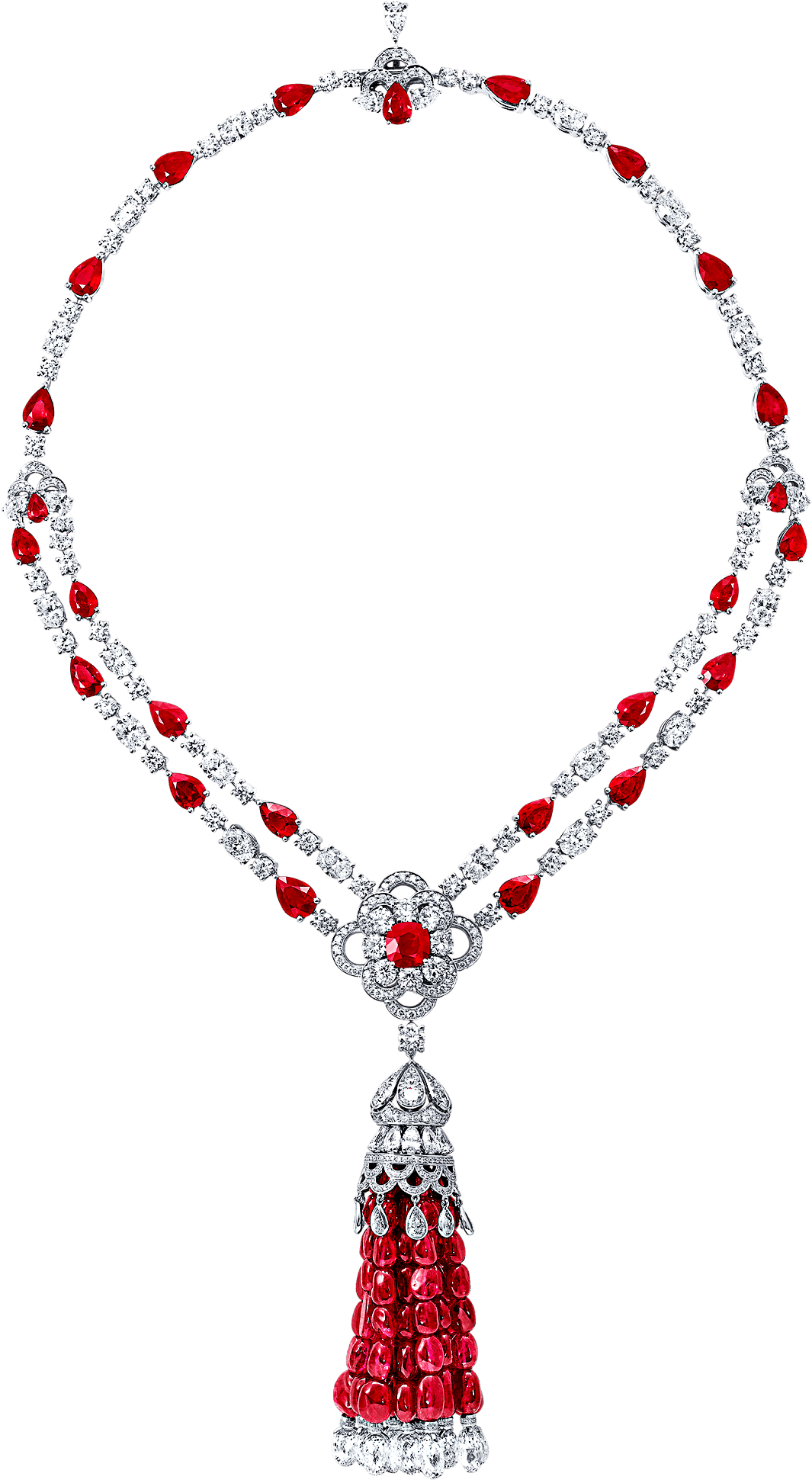Ruby Tassel And Diamond Necklace - Necklace (2000x2000), Png Download
