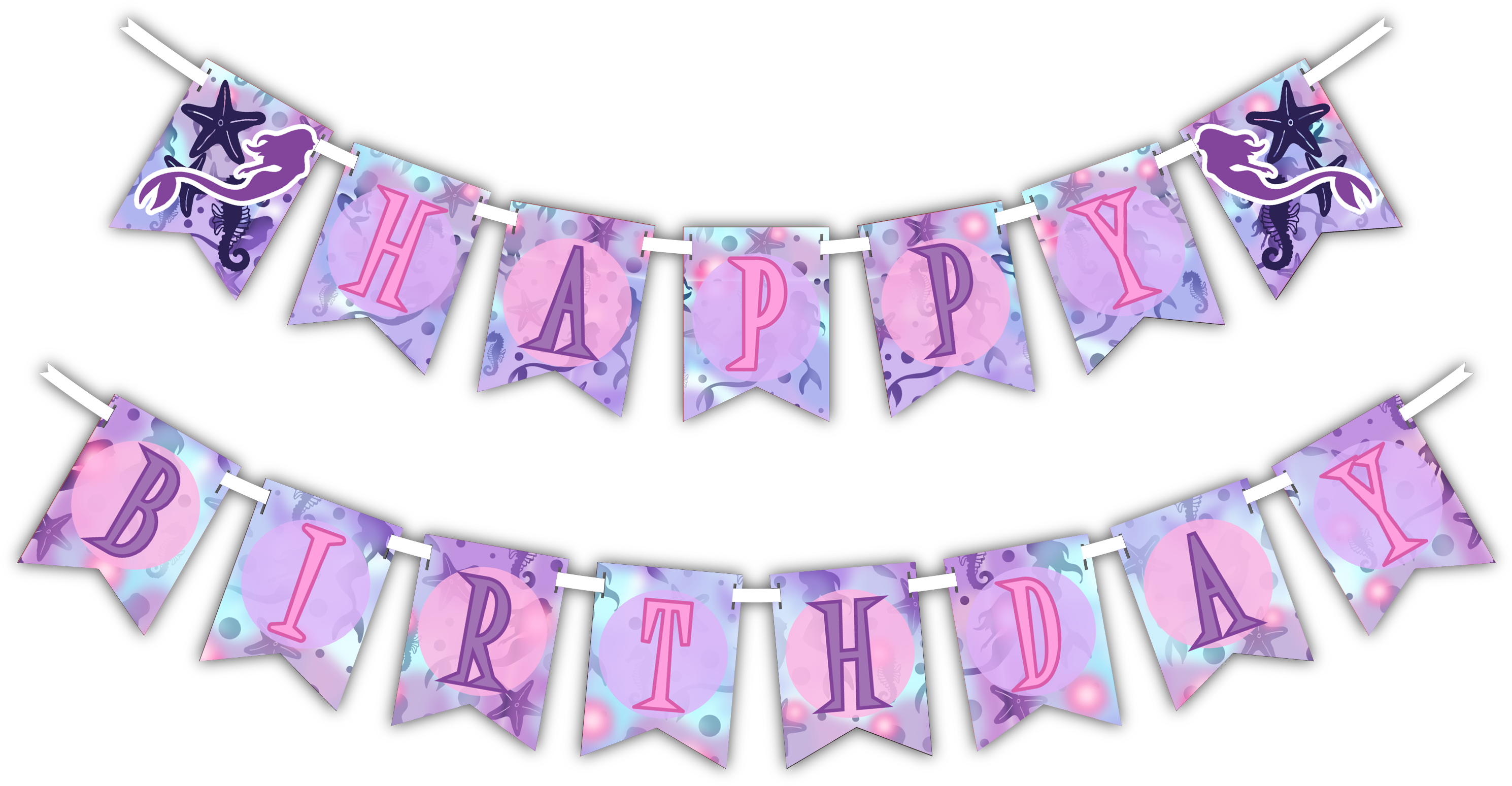 Mermaid "happy Birthday" Party Banner - Emoji Happy Birthday Banner (1024x536), Png Download