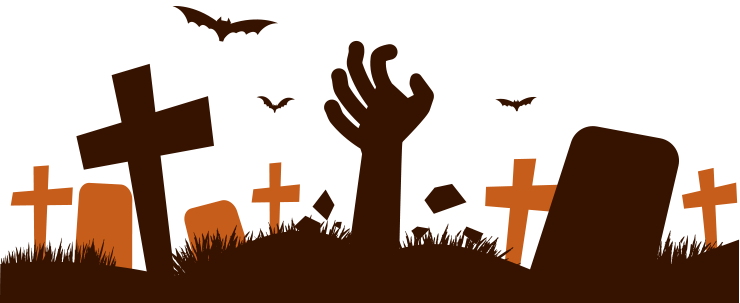 Grave And Zombie Hand Reaching Out - Cemeteries Vector (740x303), Png Download