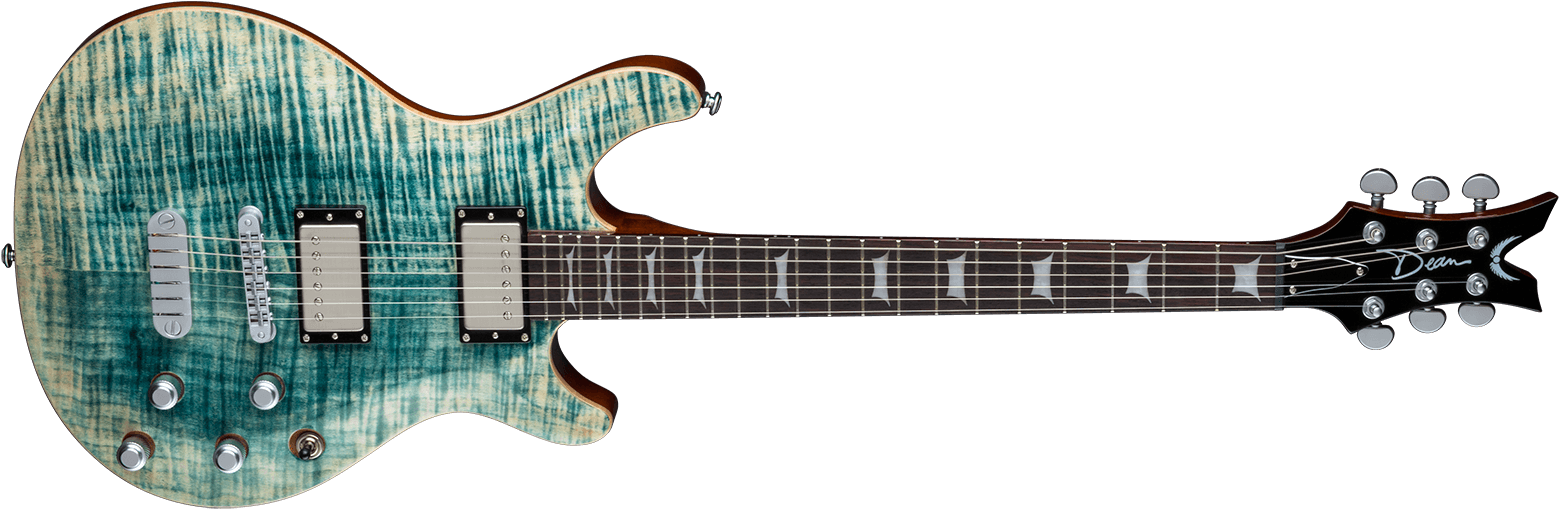 Dean Guitars Image - Dean Icon Flame Top Electric Guitar Faded Denim (1600x569), Png Download