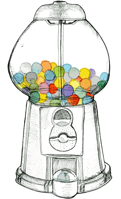 Gumball Love Illustration, Watercolor Illustration, - Gum Ball Machine Png (459x750), Png Download