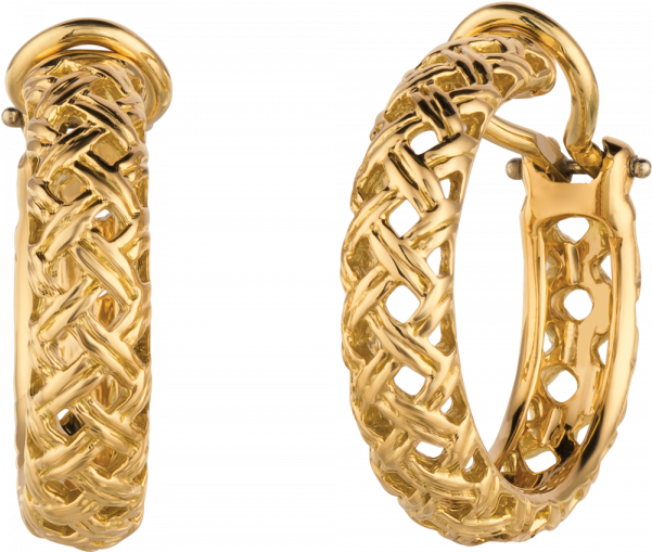 18kt Yellow Gold Vannerie Hoop Earrings - Earrings Png For Boys (600x600), Png Download