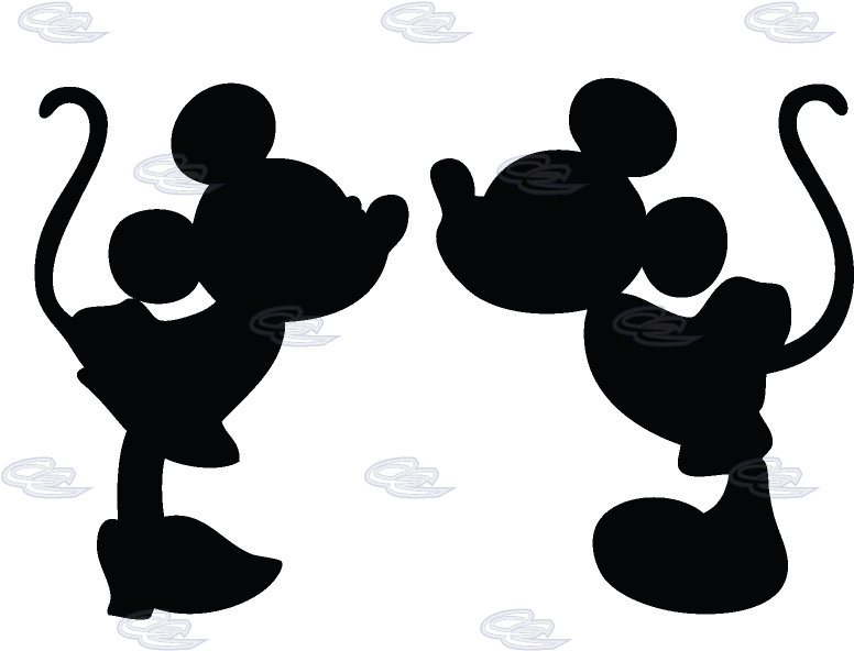 Mickey Minnie Mouse Kissing Silhouette (812x697), Png Download