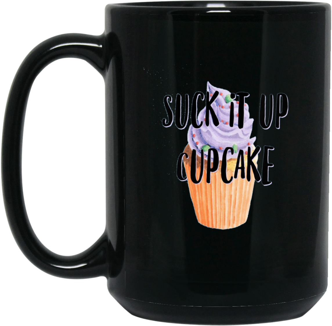 Cupcakes Suck It Up Cupcake Watercolor Food Funny Cute - Golf Stud Black 15oz Mug (1155x1155), Png Download