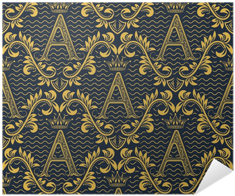 Gold Blue Floral Ornament With A Letter And Crown In - Maxercutecc Baroque Flower Pattern Alphabet Letter (400x400), Png Download