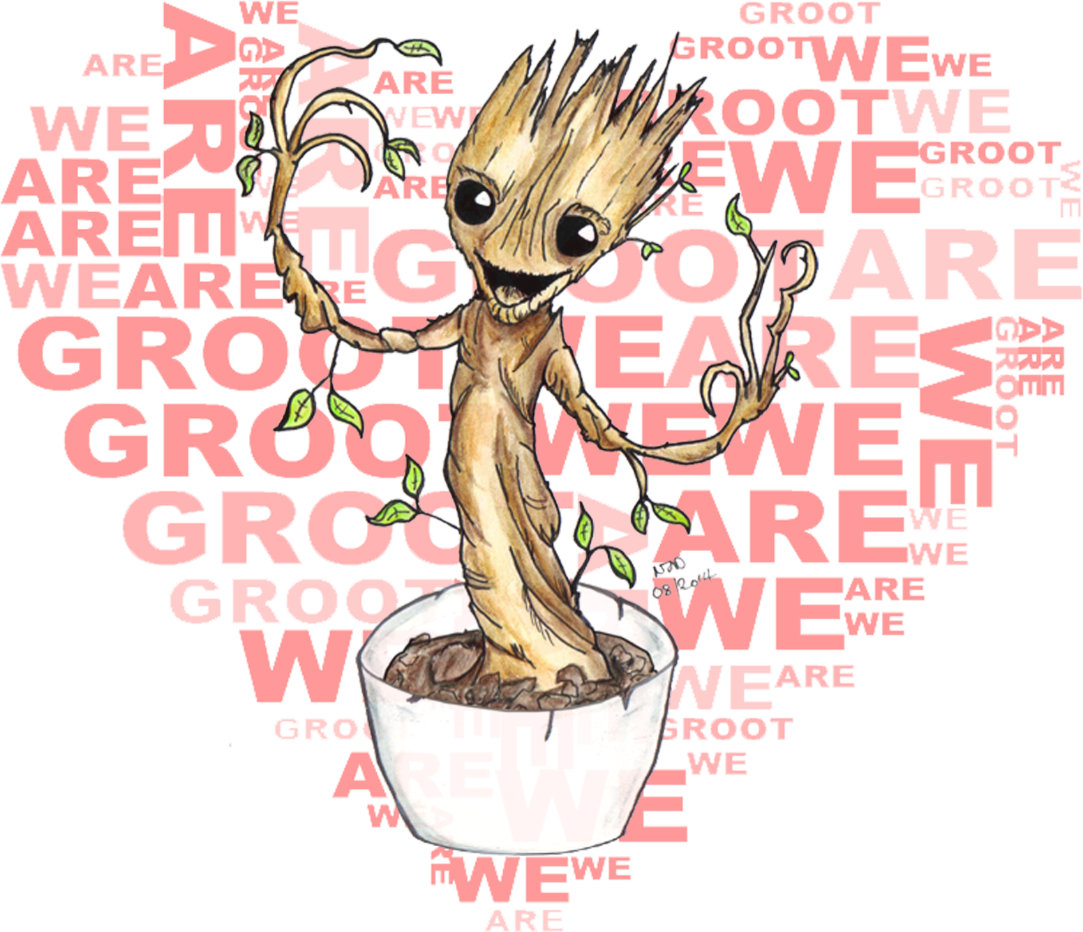 We Are Groot By Nick Davis - Guardians Of The Galaxy - Baby Groot We (1594x1373), Png Download