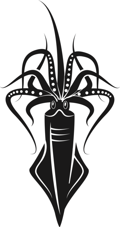 Squid As Food Black And White Cartoon - Clip Art (397x750), Png Download