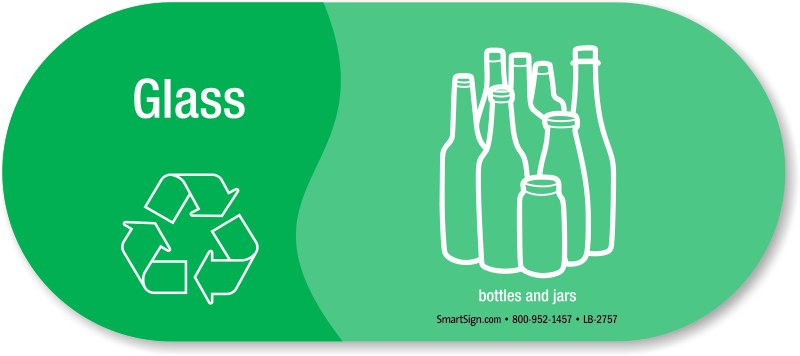 Glass, Bottles Jars Vinyl Recycling Sticker With Symbol - Glass Recycle Symbol (800x356), Png Download