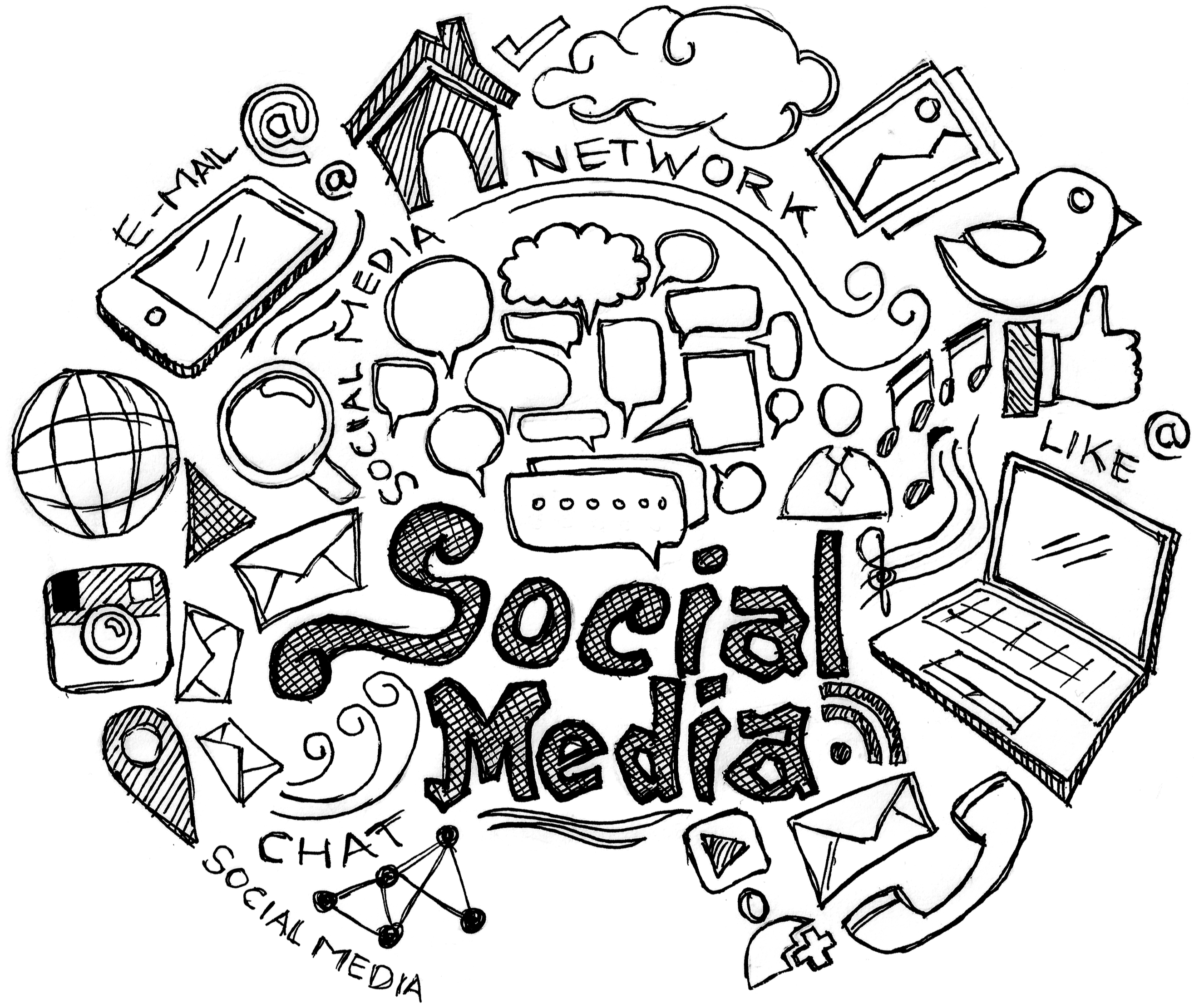 Pebble Ltd Services Social Media Services - Social Media Doodles Png (2629x2234), Png Download