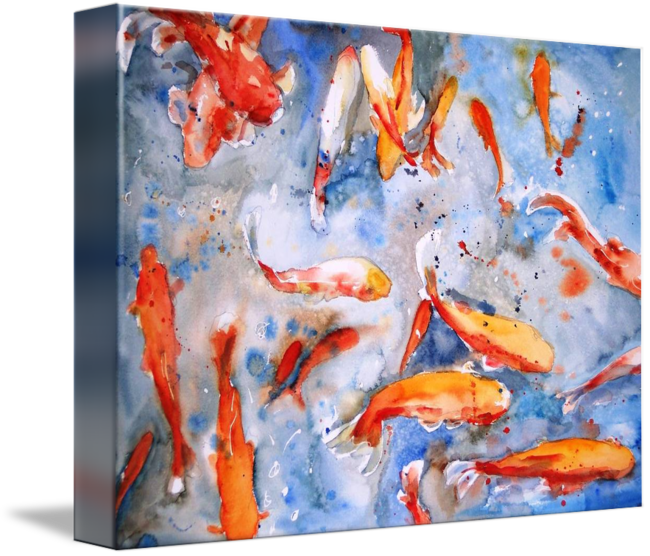 "mystical Waters Watercolor Painting Koi Carp Fish" - Fish In Painting Art (650x556), Png Download